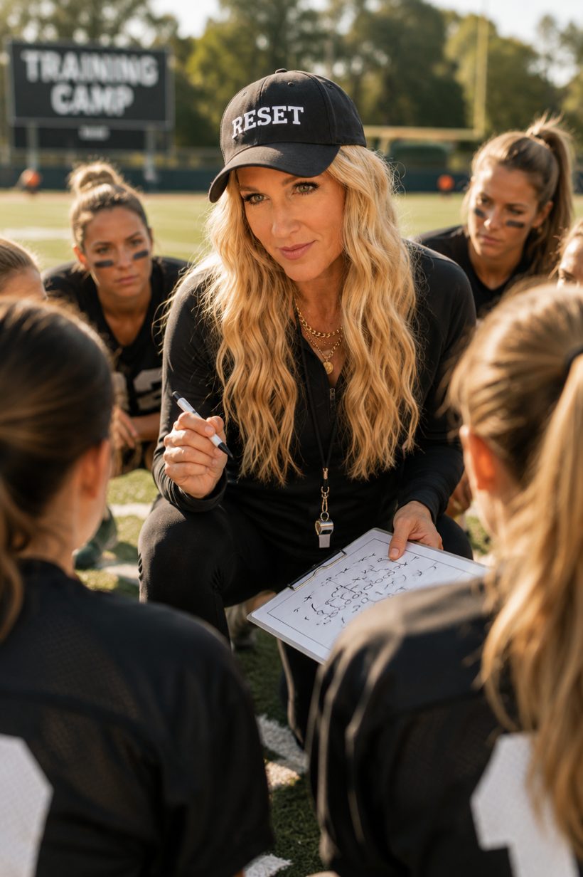 Amanda Carroll coaching a huddle